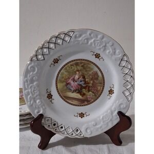 Golden Star Imports‎ Reticulated Porcelain Plate Fragonard Courting Couple Gold